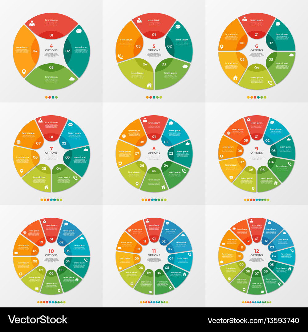 Set of 4-12 circle chart infographic templates vector image