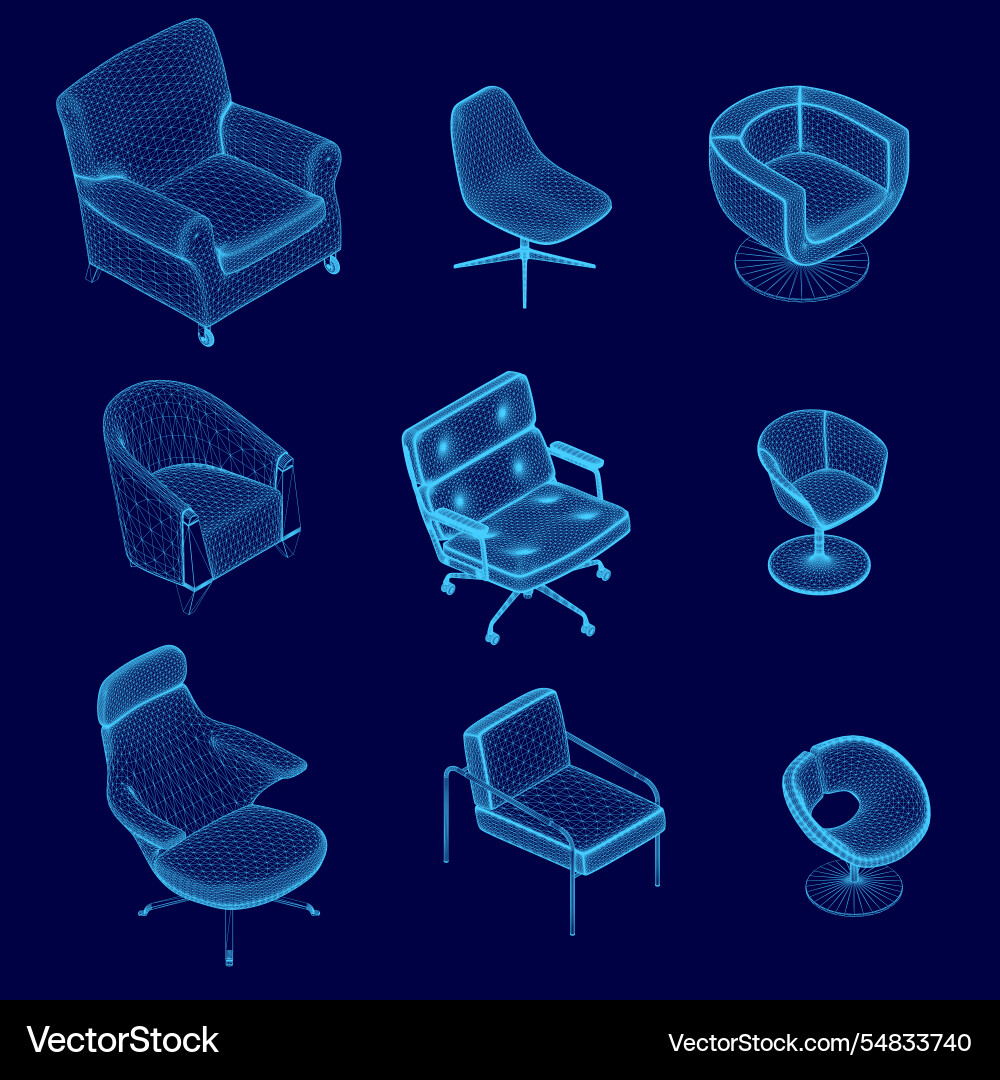 Set of blue chairs and a chair with round top Set of blue chairs and a chair with round top vector image