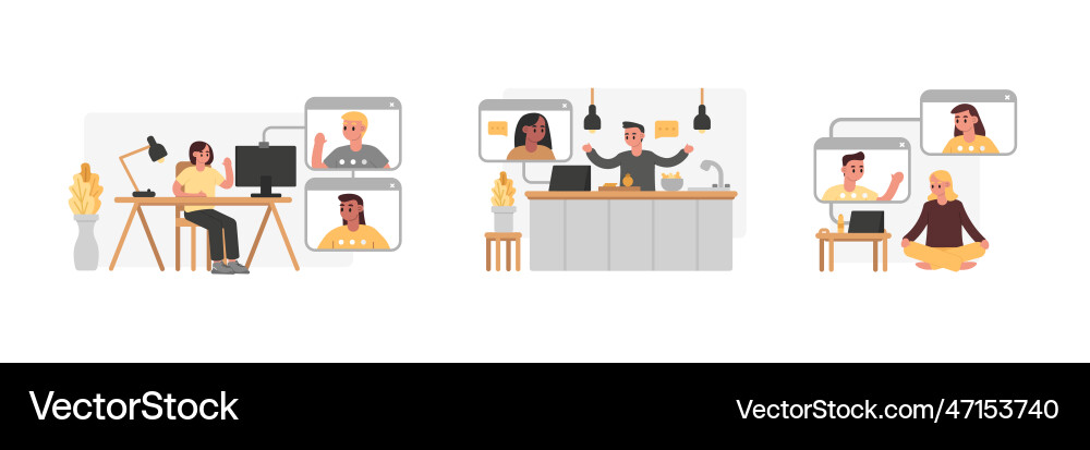 Set of with characters having video call Set of with characters having video call vector image