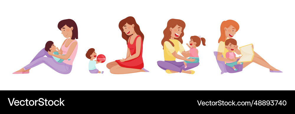 Young woman mom with her little baby and toddler Young woman mom with her little baby and toddler vector image