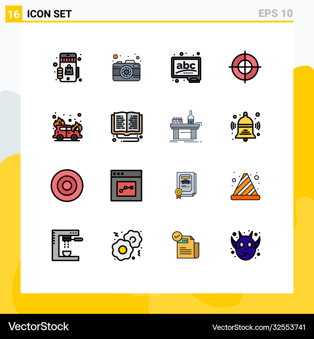 16 universal flat color filled lines set for web Vector Image