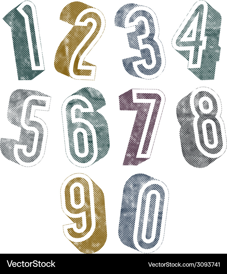 3d numbers with halftone dots textures Vector Image