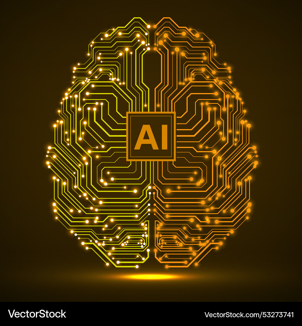 Abstract technological brain with artificial Abstract technological brain with artificial Vector Image