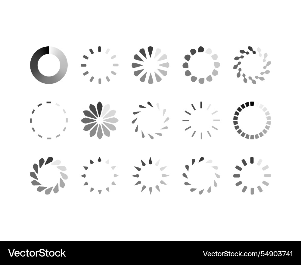 Collection of diverse loading icons in grayscale Vector Image