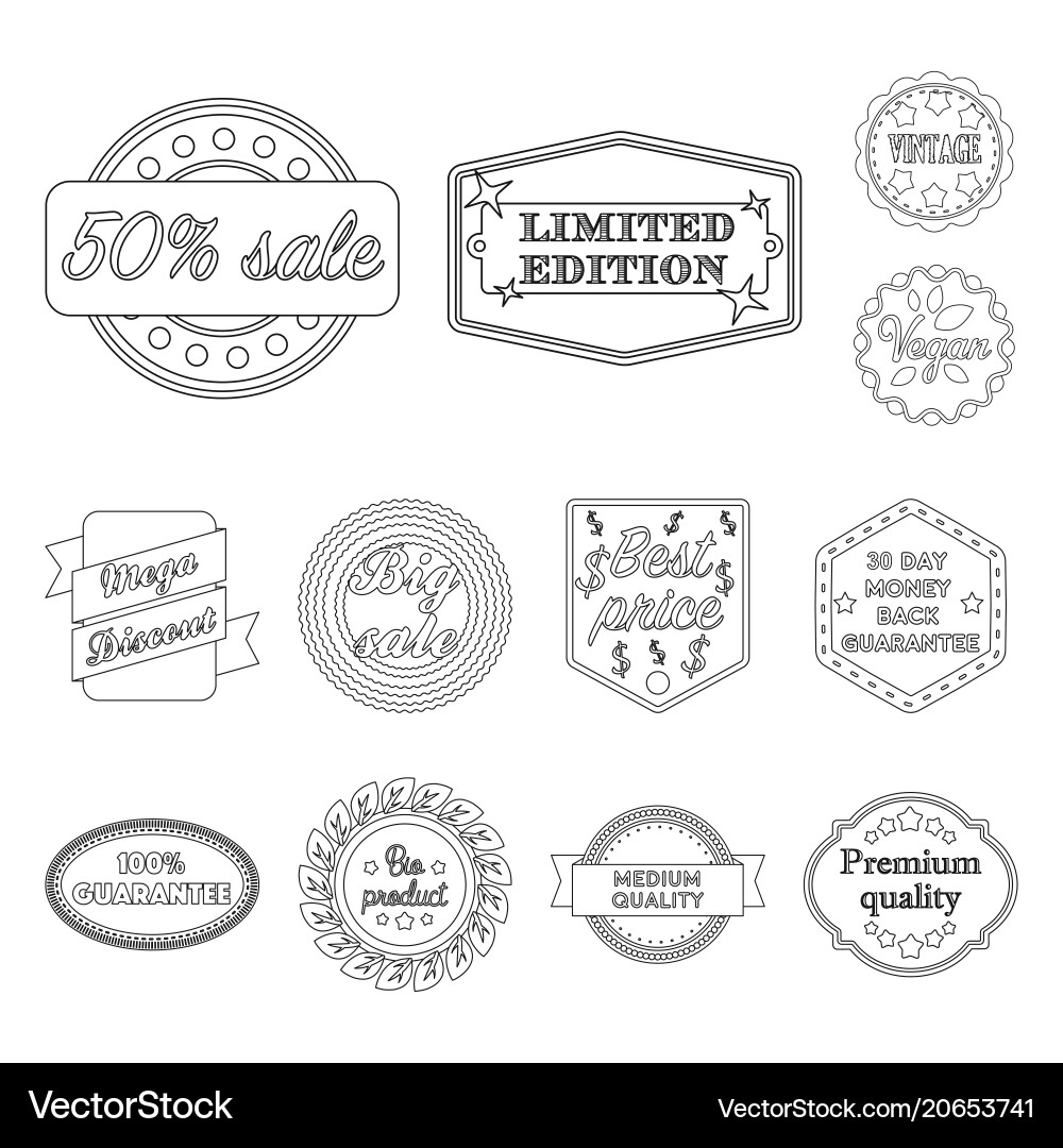 Different label outline icons in set collection Vector Image