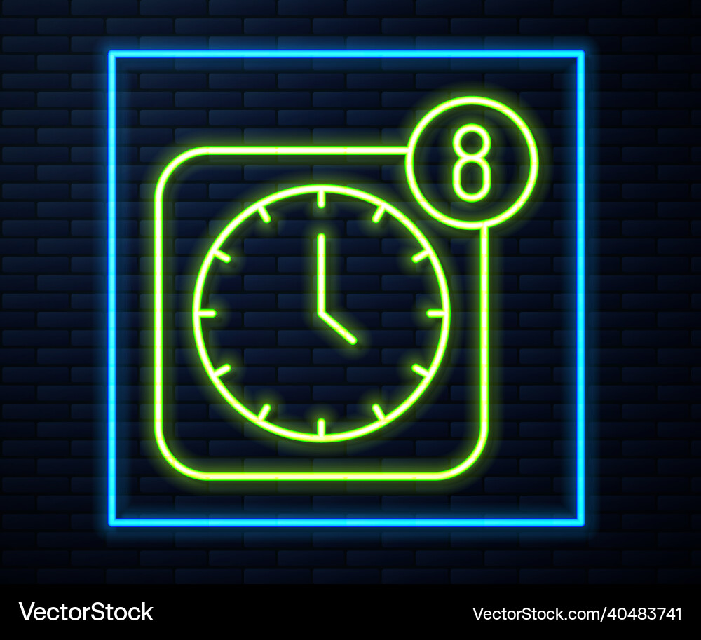 Glowing neon line alarm clock app smartphone Glowing neon line alarm clock app smartphone Vector Image