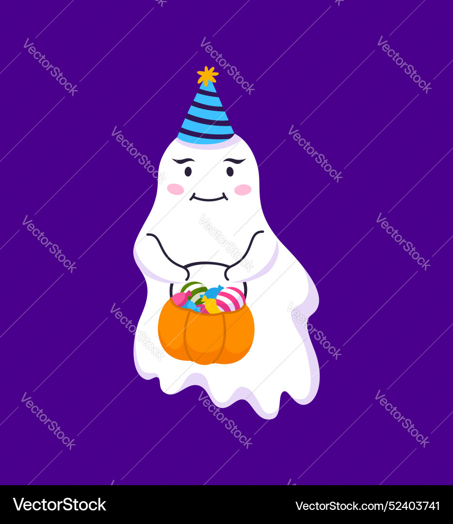 Halloween kawaii Geist halten Kürbis Eimer Halloween kawaii Geist halten Kürbis Eimer vektorbild