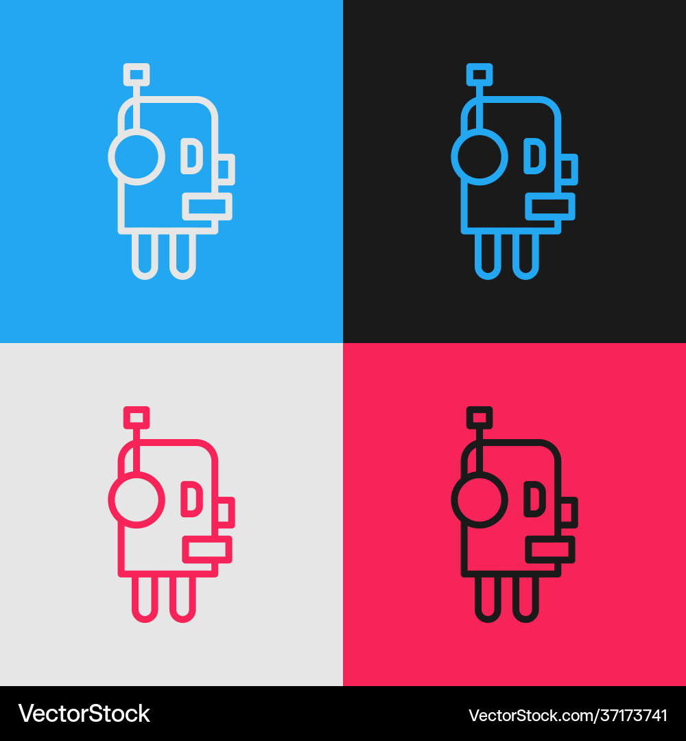 Pop art line robot icon isolated on color vector image