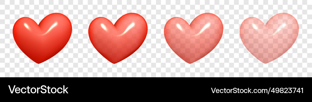 Red 3d realistic heart symbols with transparency vector image
