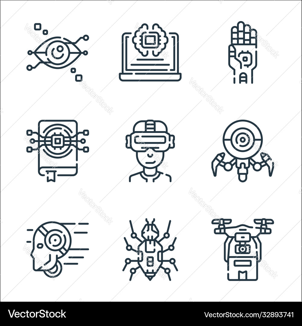 Robotics line icons linear set quality Robotics line icons linear set quality vector image