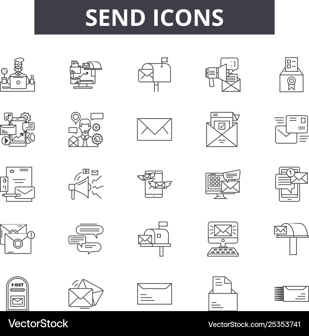Send line icons signs set linear concept Send line icons signs set linear concept vector image