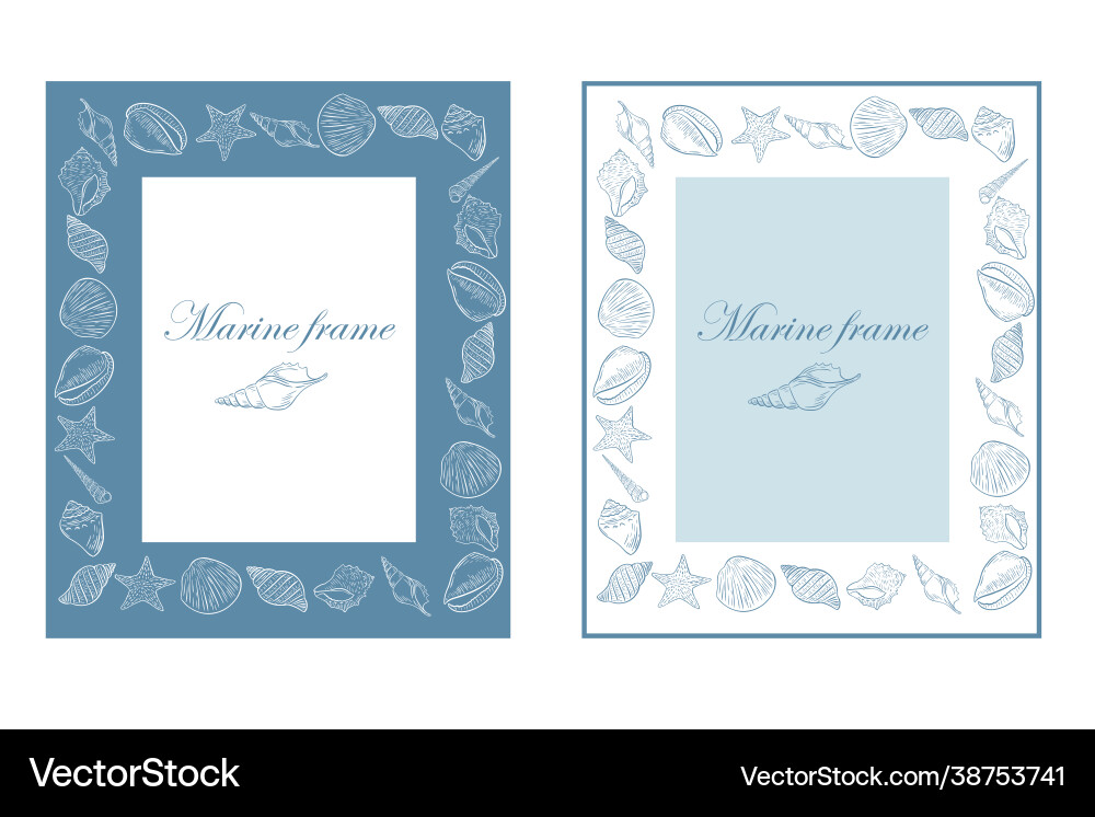 Set rectangular marine frames with seashells Set rectangular marine frames with seashells Vector Image