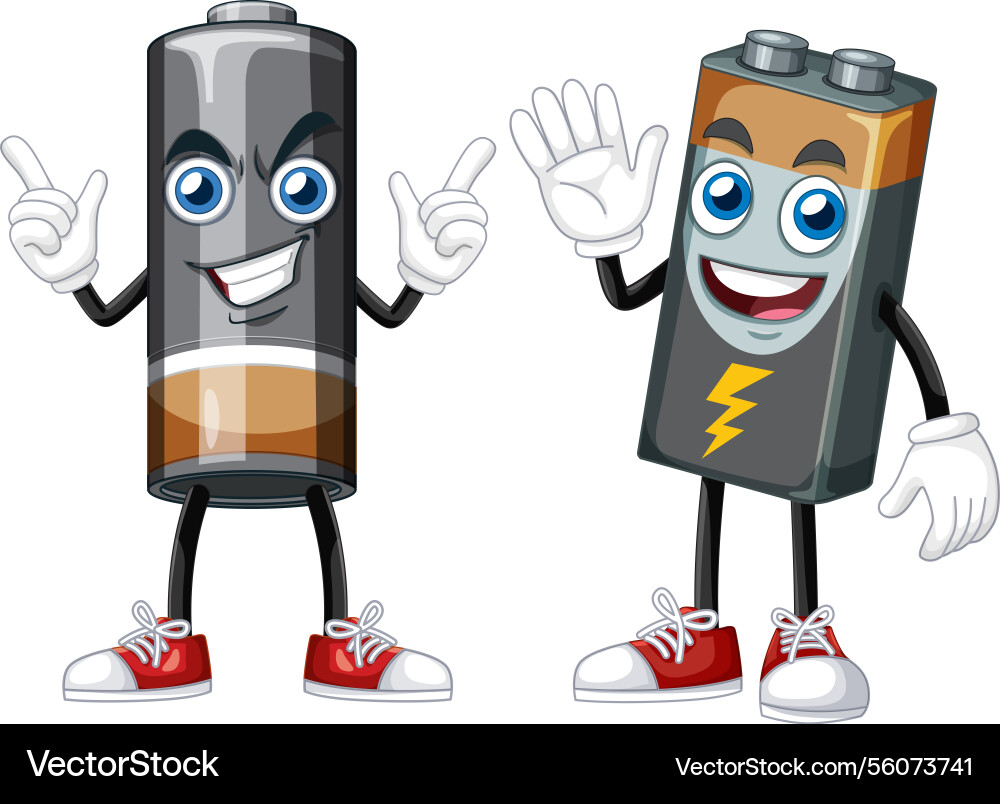 Two animated battery characters with expressive Vector Image