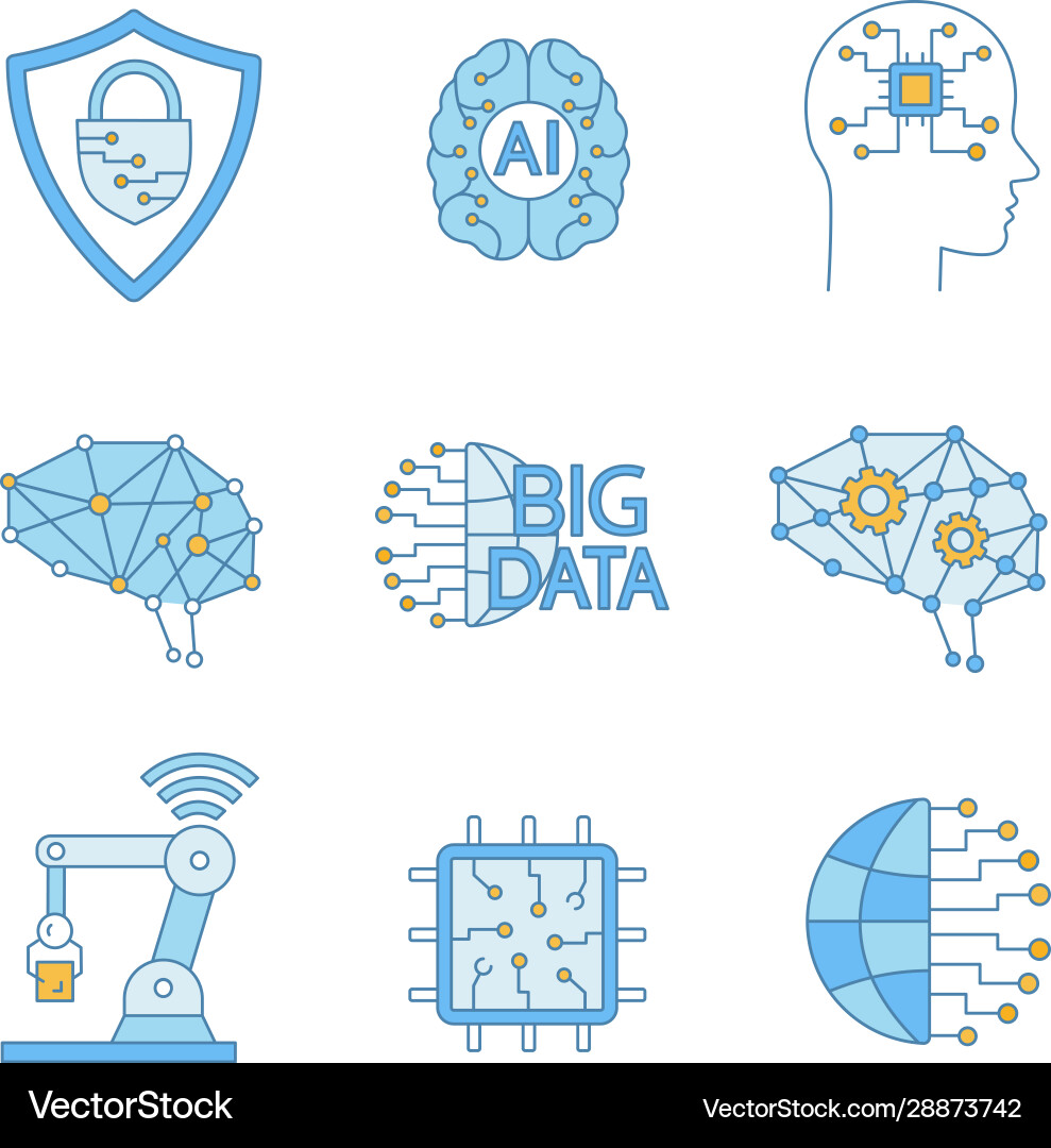 Artificial intelligence color icons set Artificial intelligence color icons set vector image