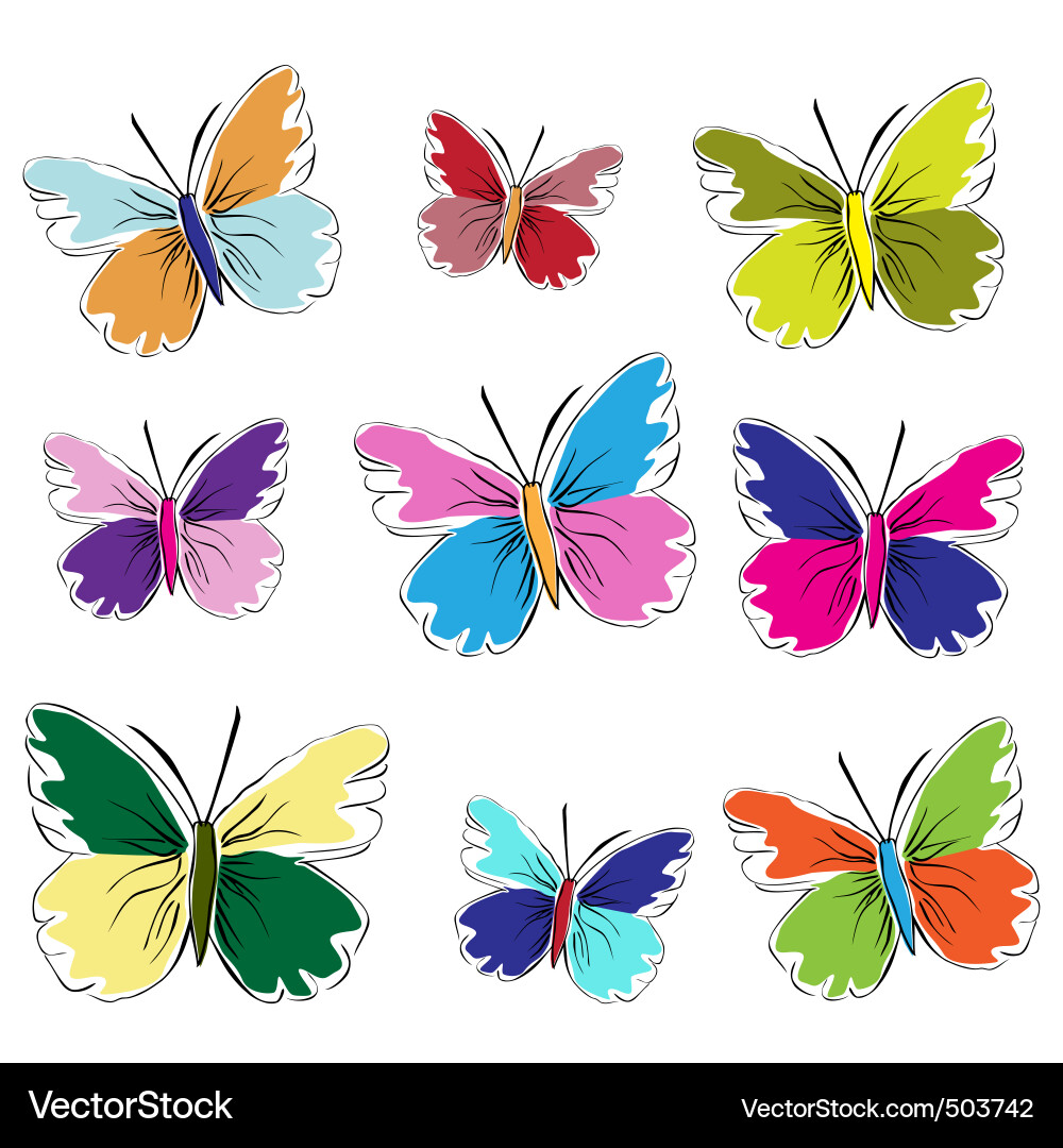 Colorful Butterfly Set vector image