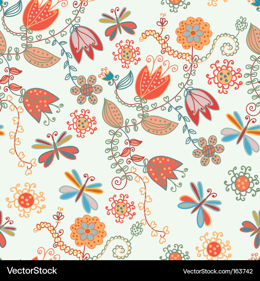 Floral Seamless Pattern with Dragonflies vector image
