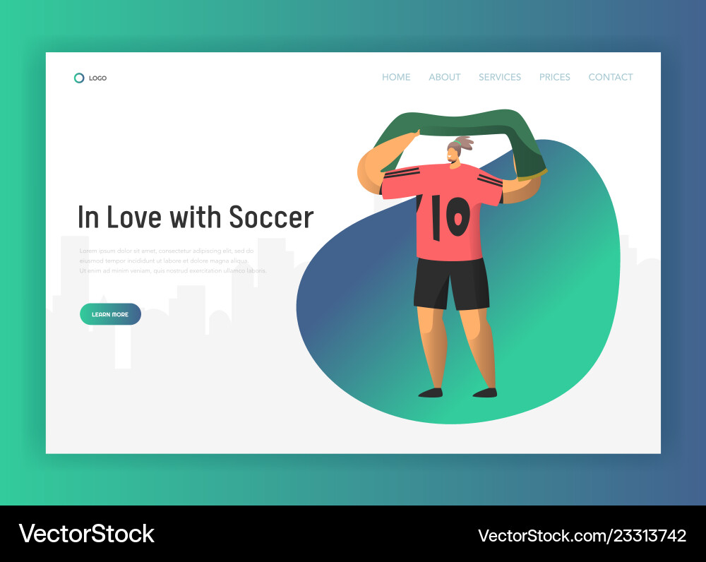 Football fan character landing page soccer event Football fan character landing page soccer event vector image