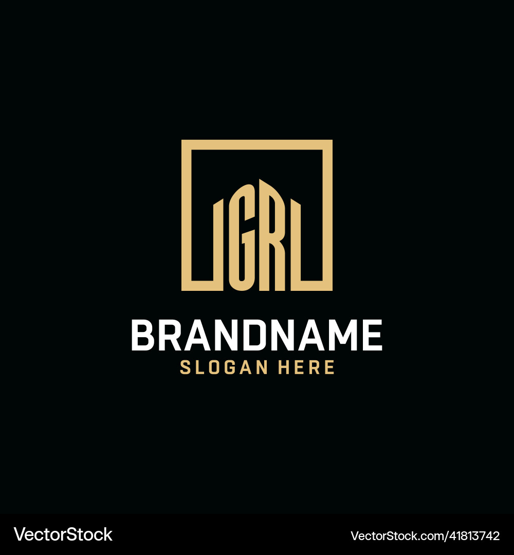 Gr initial monogram logo design with square shape Gr initial monogram logo design with square shape Vector Image