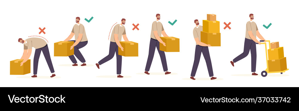 Manual Handling Safety: Right vs. Wrong Lifting vector image