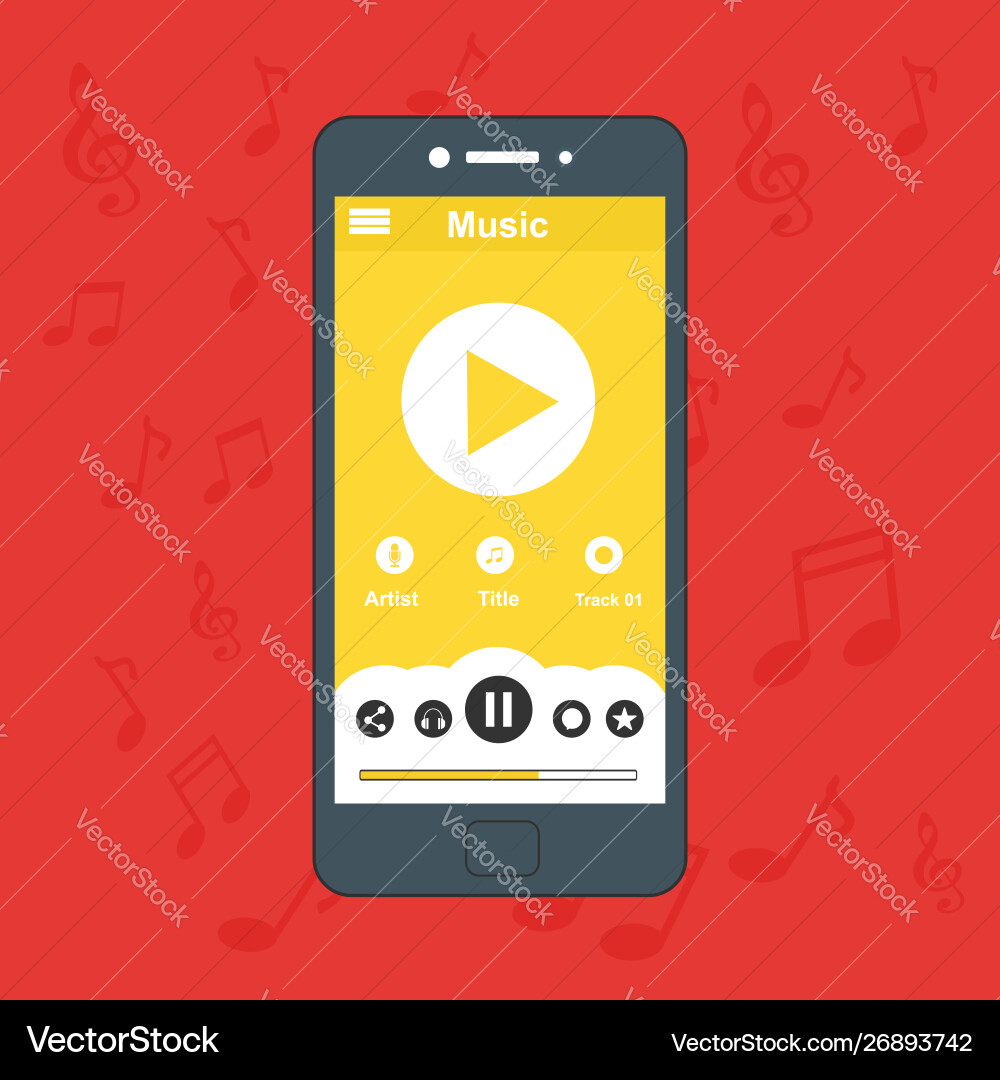 Media player application app template with flat Media player application app template with flat vector image