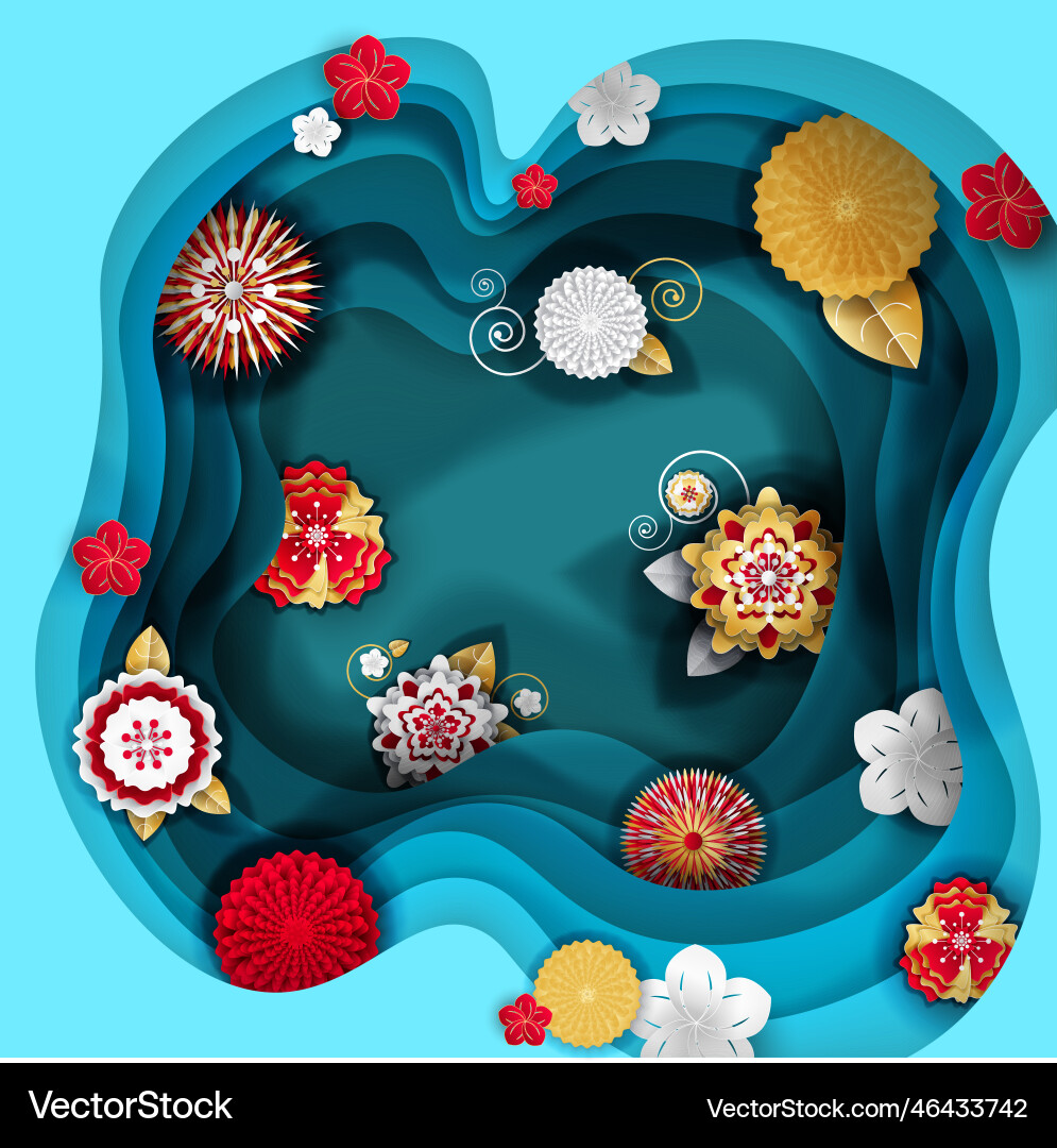 Paper cut spring flowers in shape of water spot Paper cut spring flowers in shape of water spot vector image