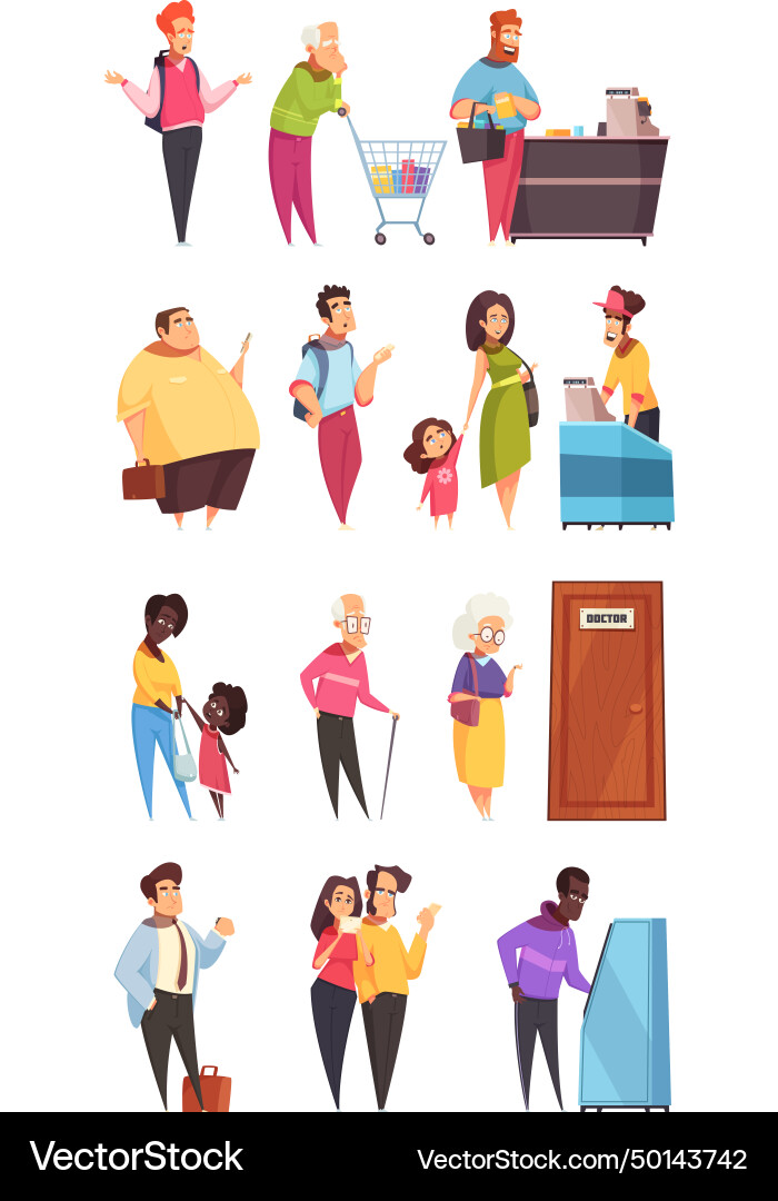 Queue people characters set Queue people characters set vector image