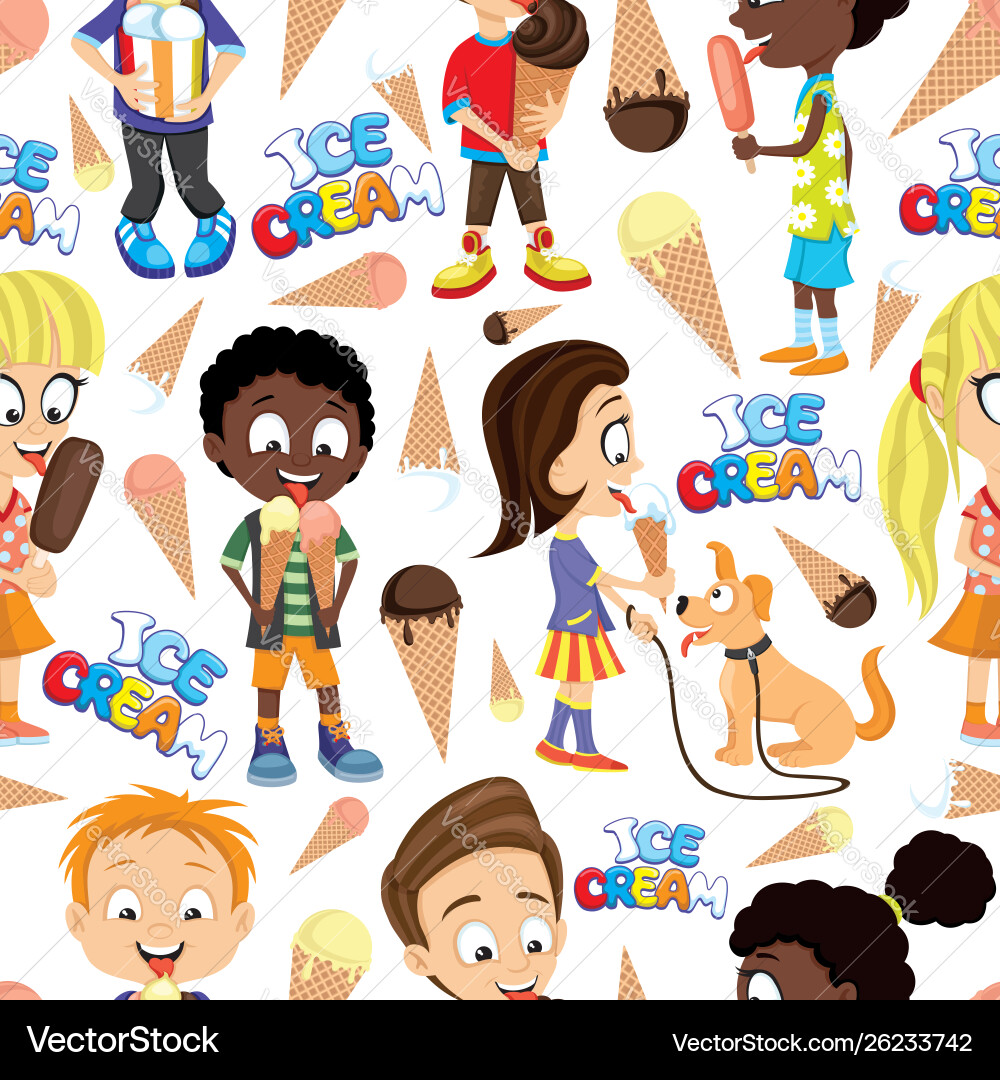 Seamless pattern with funny kids and ice cream Vector Image
