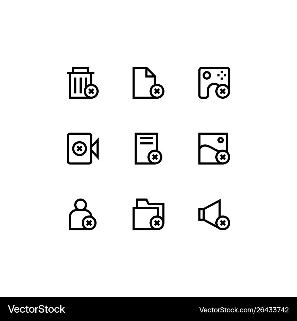 Set delete remove outline style icon Vector Image