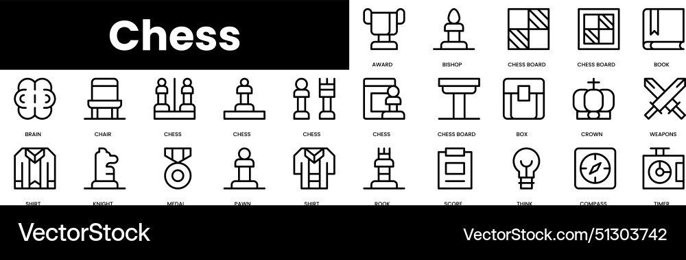 Set of outline chess icons minimalist thin linear Vector Image