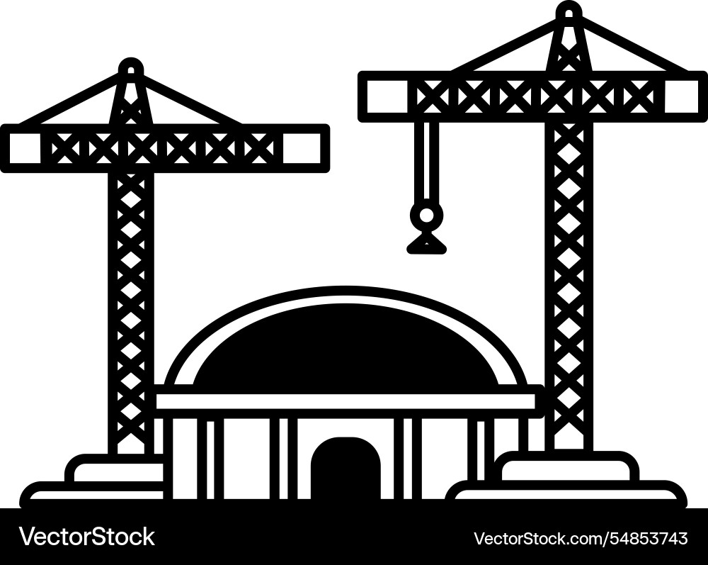 A large building with two cranes in front A large building with two cranes in front Vector Image