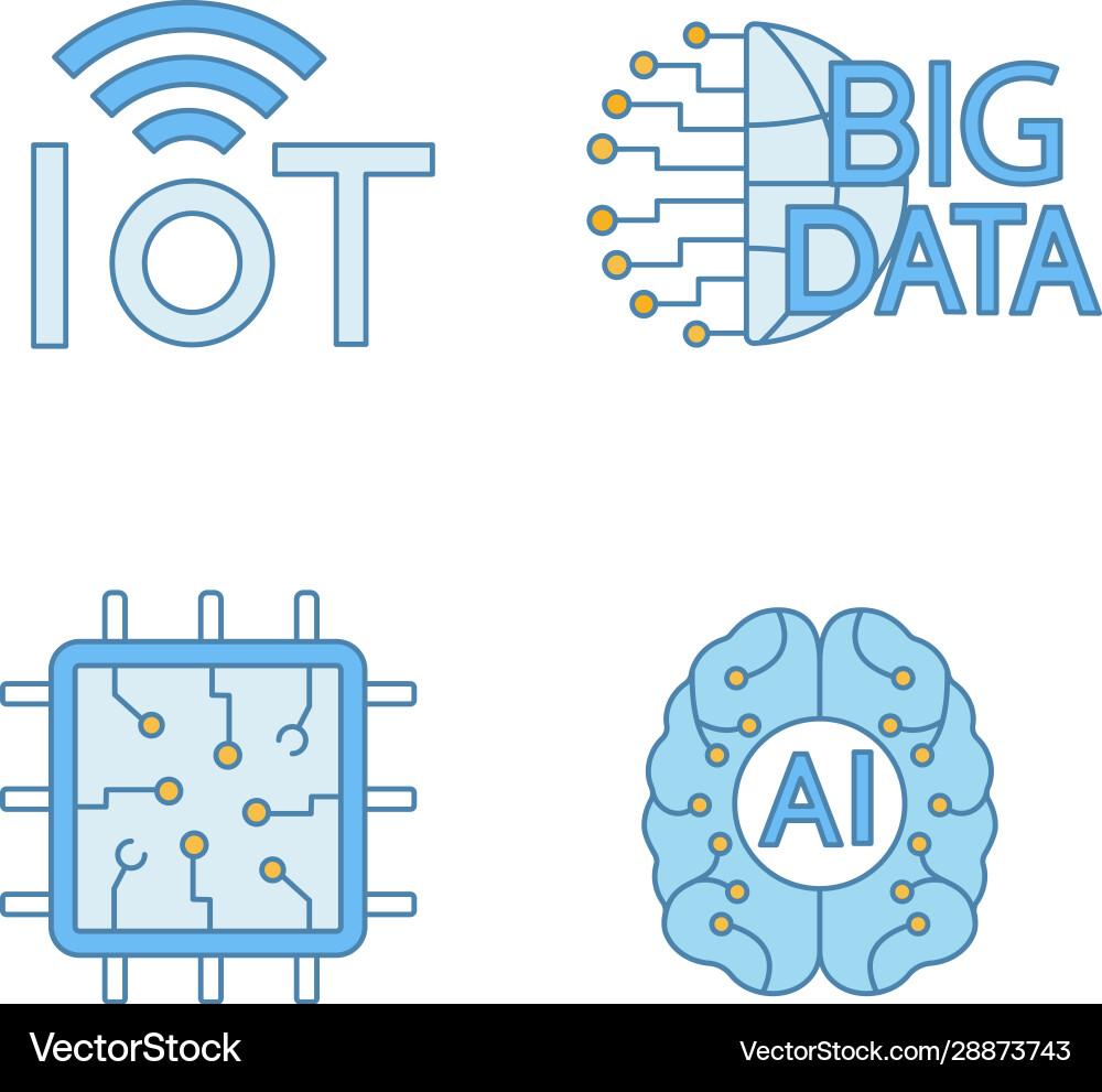 Artificial intelligence color icons set Artificial intelligence color icons set vector image