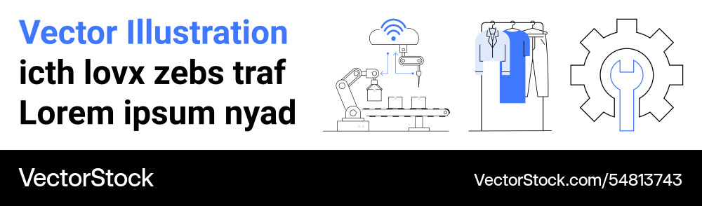Automated robotic assembly line with text Automated robotic assembly line with text vector image