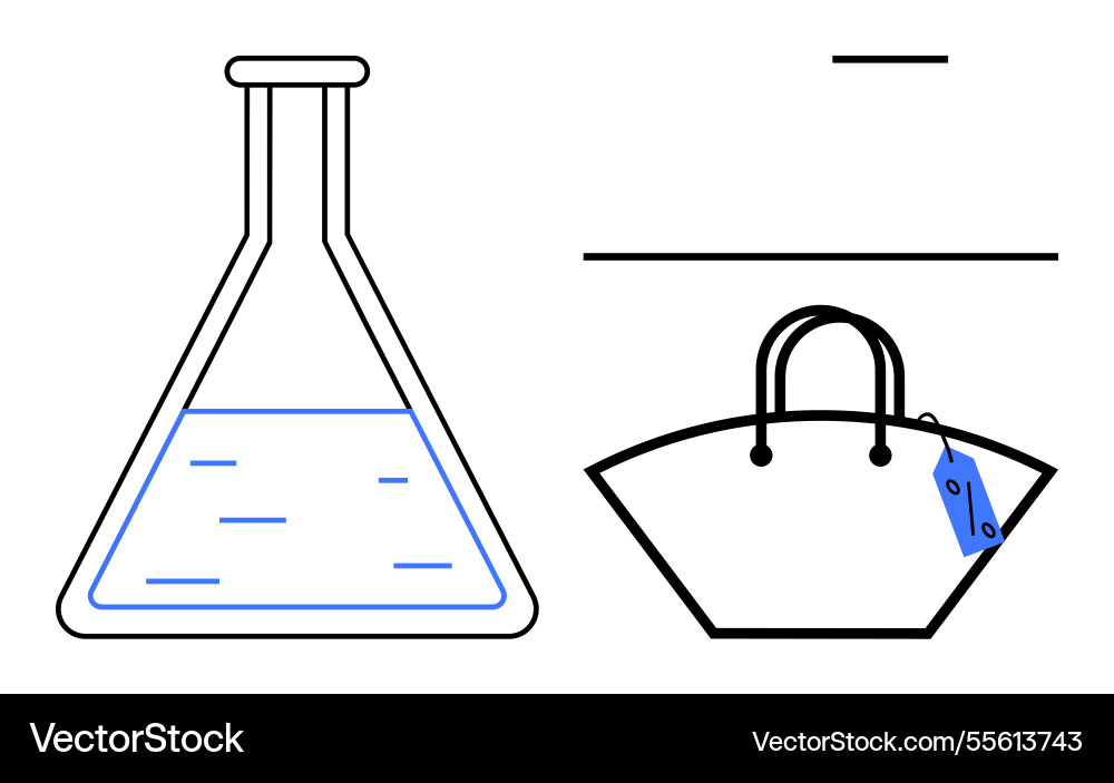 Laboratory flask and handbag with price tag Laboratory flask and handbag with price tag vector image