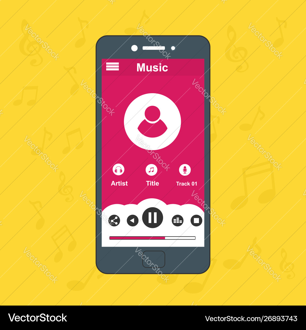 Media player application app template with flat Media player application app template with flat vector image