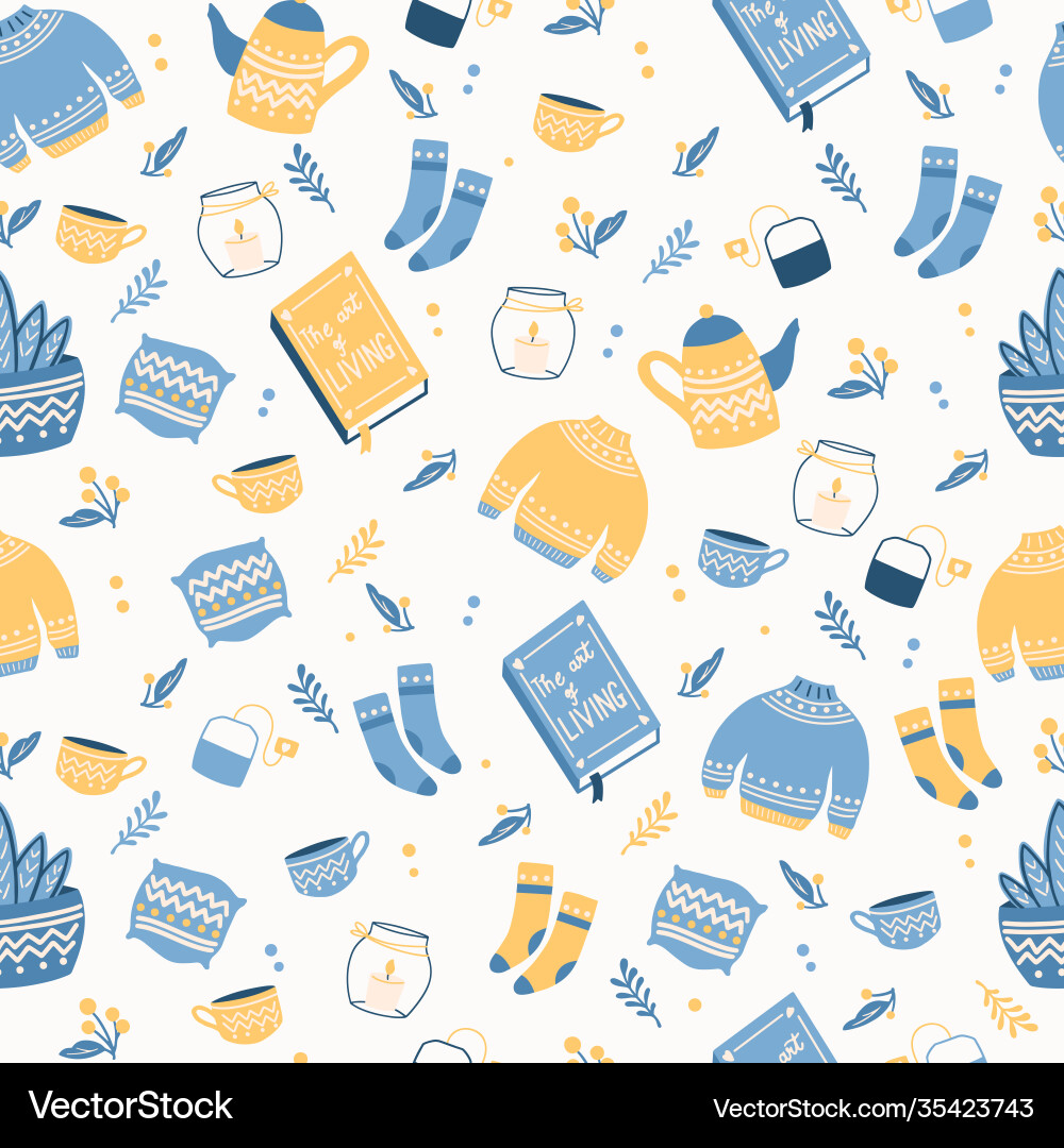 Seamless pattern with hygge concept items Seamless pattern with hygge concept items vector image