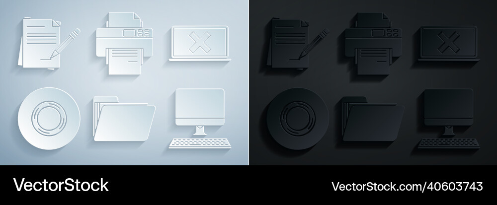 Set document folder laptop and cross mark Set document folder laptop and cross mark vector image