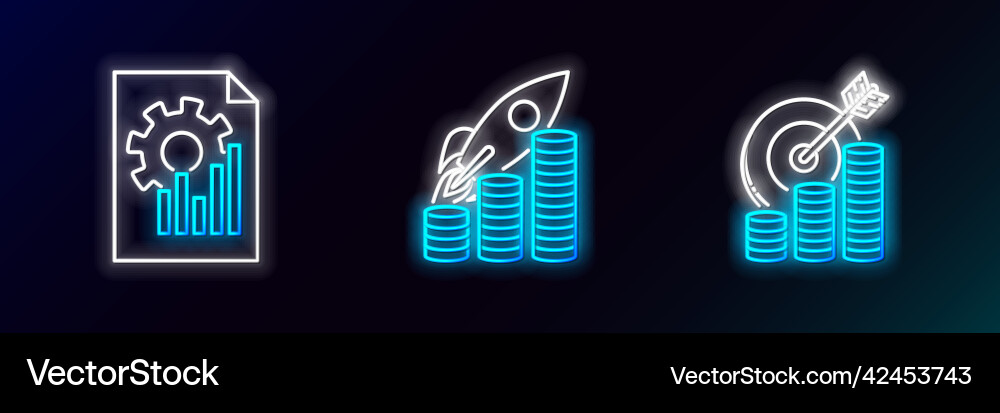 Set line target with coin symbol document graph Set line target with coin symbol document graph vector image