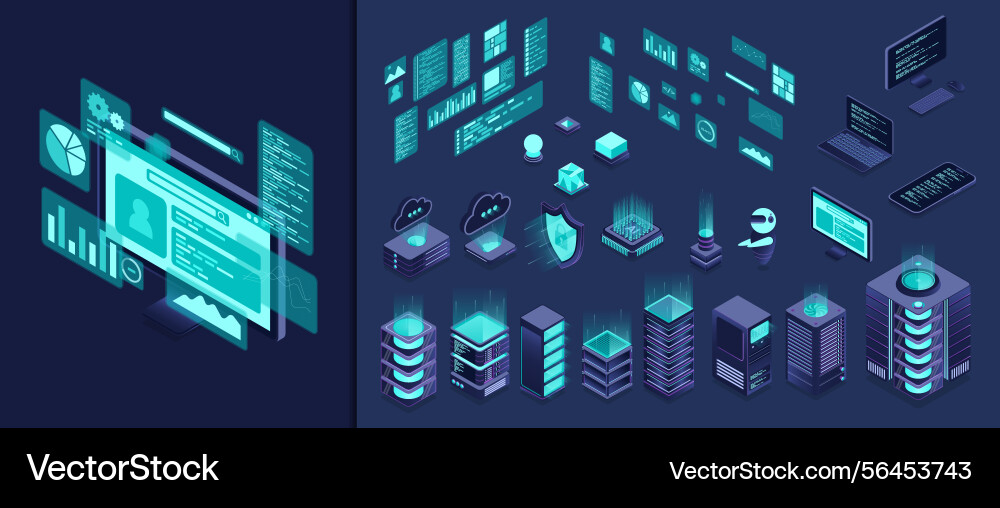 Set of isometric computer technology vector image