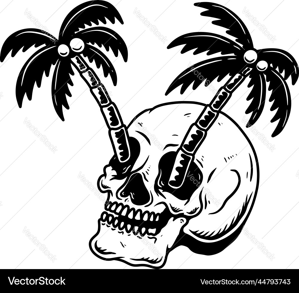 Skull with palm summer theme design element Skull with palm summer theme design element vector image
