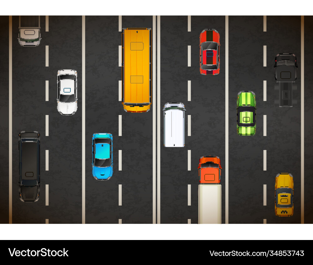 Top view traffic jam with lots realistic Top view traffic jam with lots realistic vector image