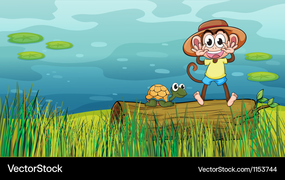 A smiling monkey and tortoise Vector Image
