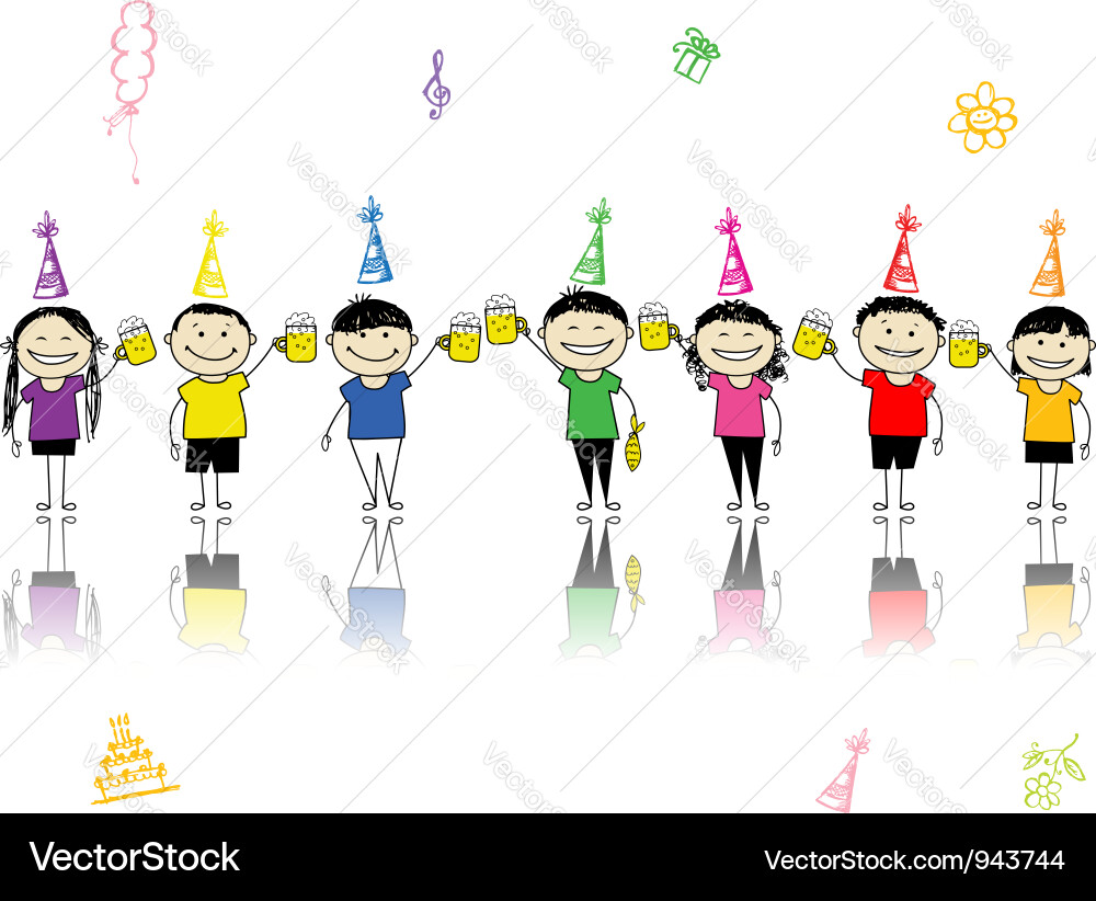 Birthday party friends with beer mugs for your des Vector Image