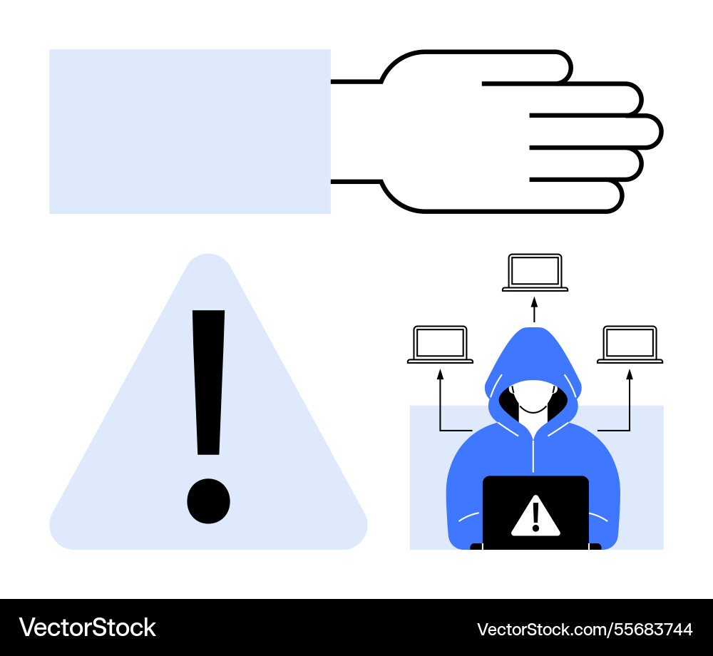 Cybersecurity threats highlighted with hacker Cybersecurity threats highlighted with hacker Vector Image