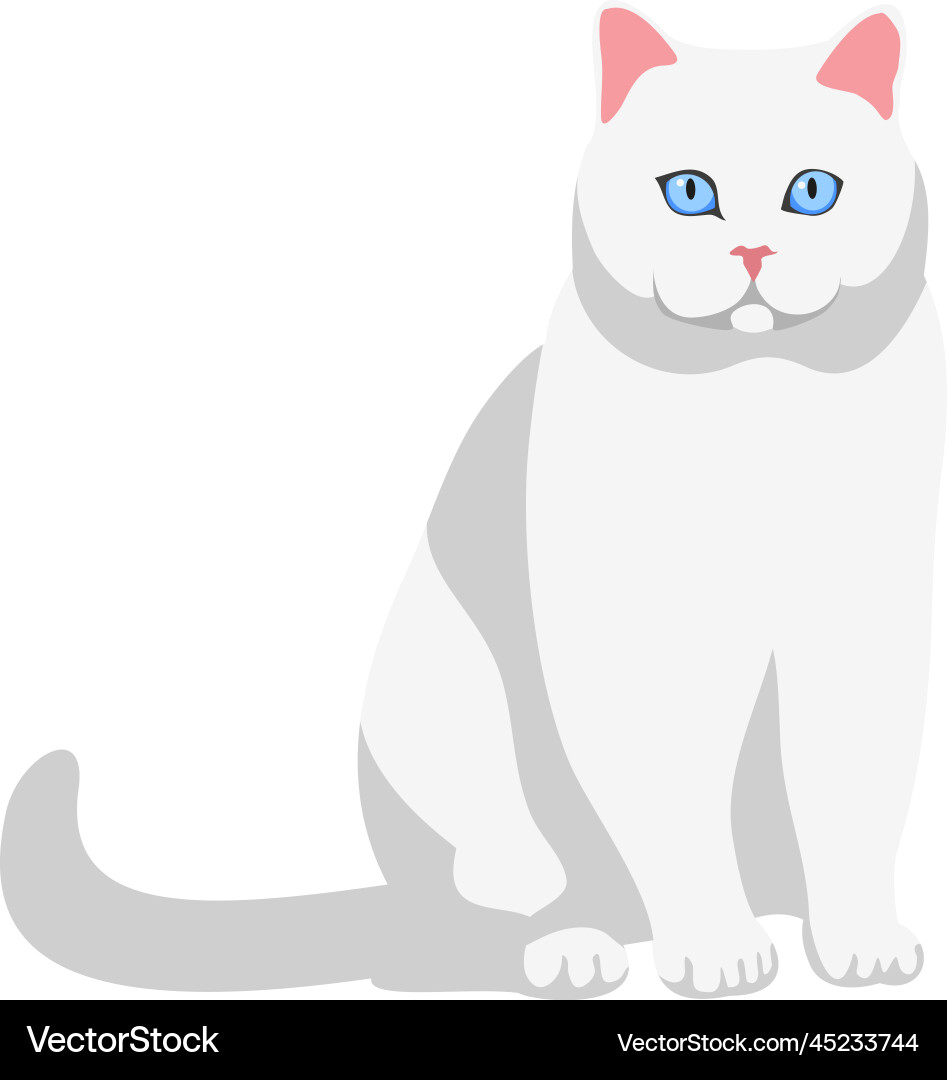 Fluffy White Cat Sitting Pet Animal Icon Vector Image
