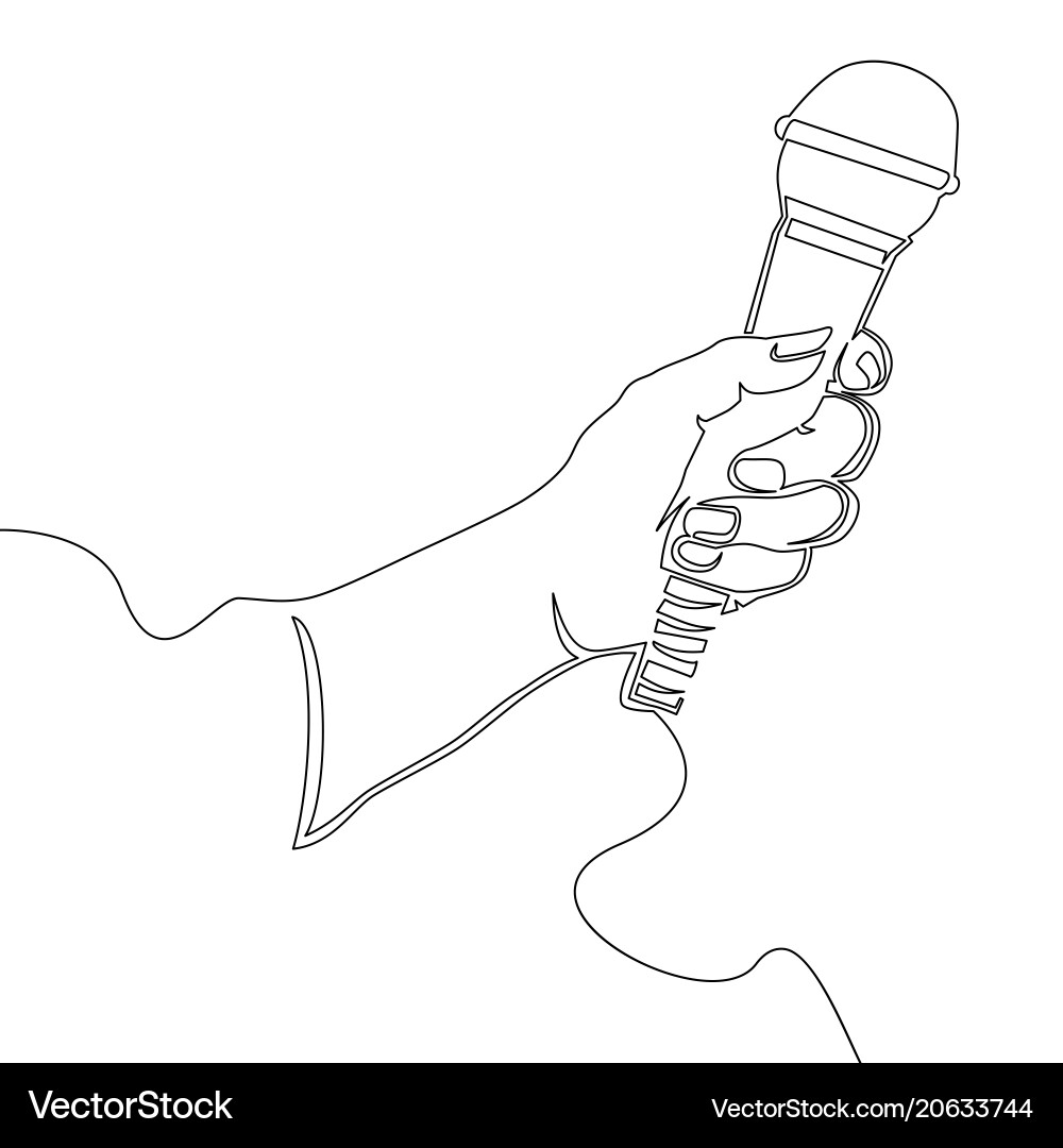Hand with microphone continuous line Hand with microphone continuous line vector image