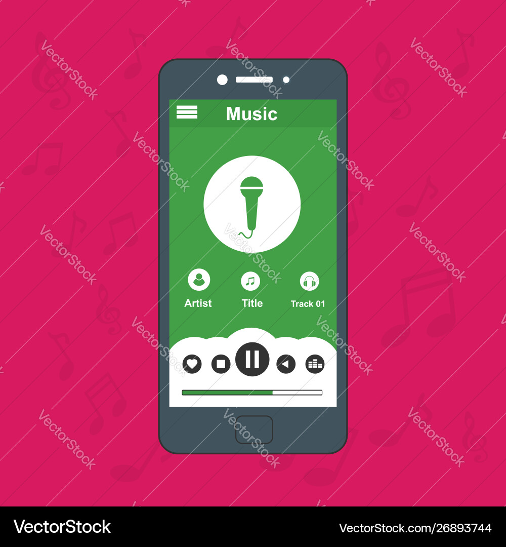 Media player application app template with flat Media player application app template with flat vector image