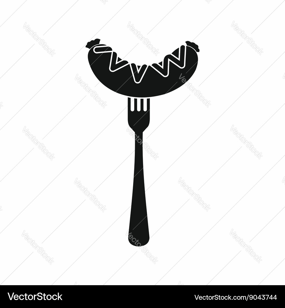 Sausage on a fork icon simple style Vector Image