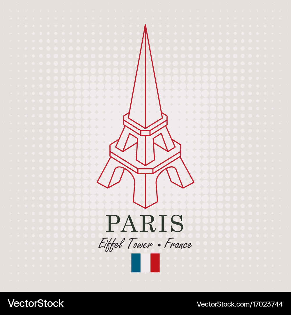 Schematic drawing of the eiffel tower with flag vector image