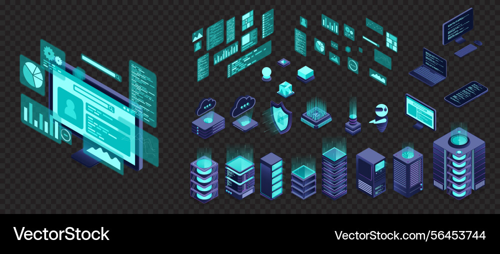 Set of isometric computer technology vector image