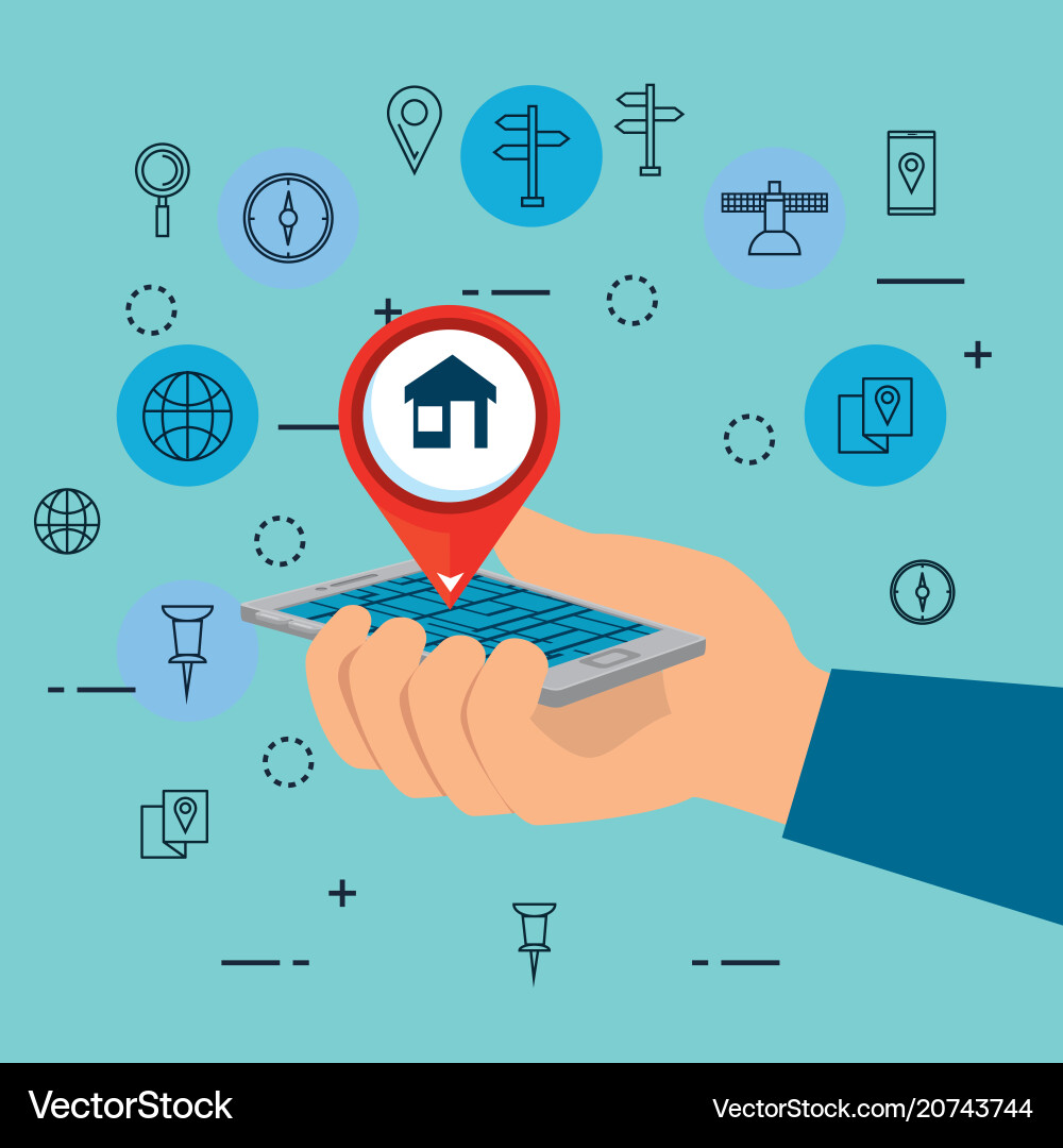 Smartphone with gps navigation app Smartphone with gps navigation app vector image